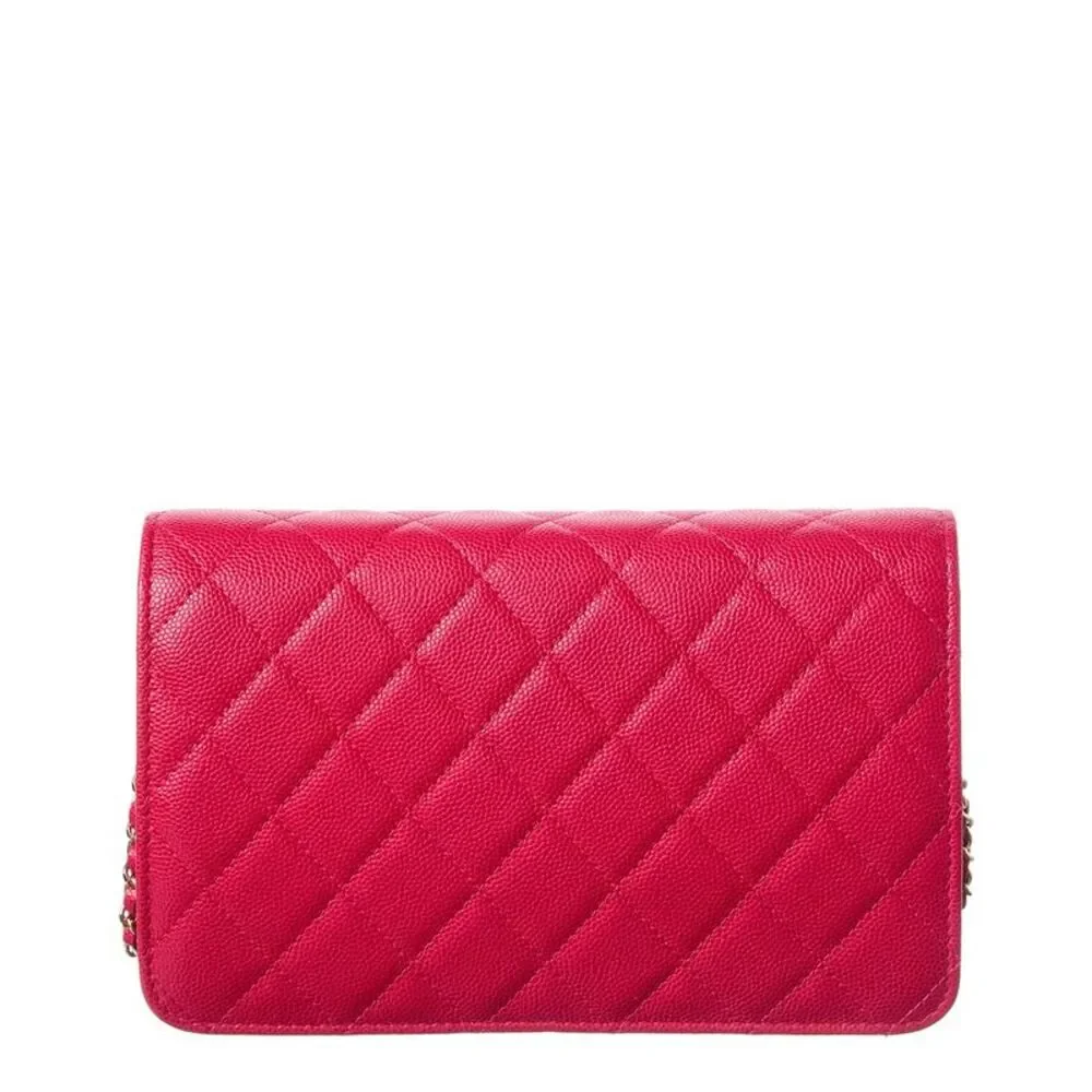 Chanel Fuchsia Caviar Quilted Leather Golden Class Wallet On Chain